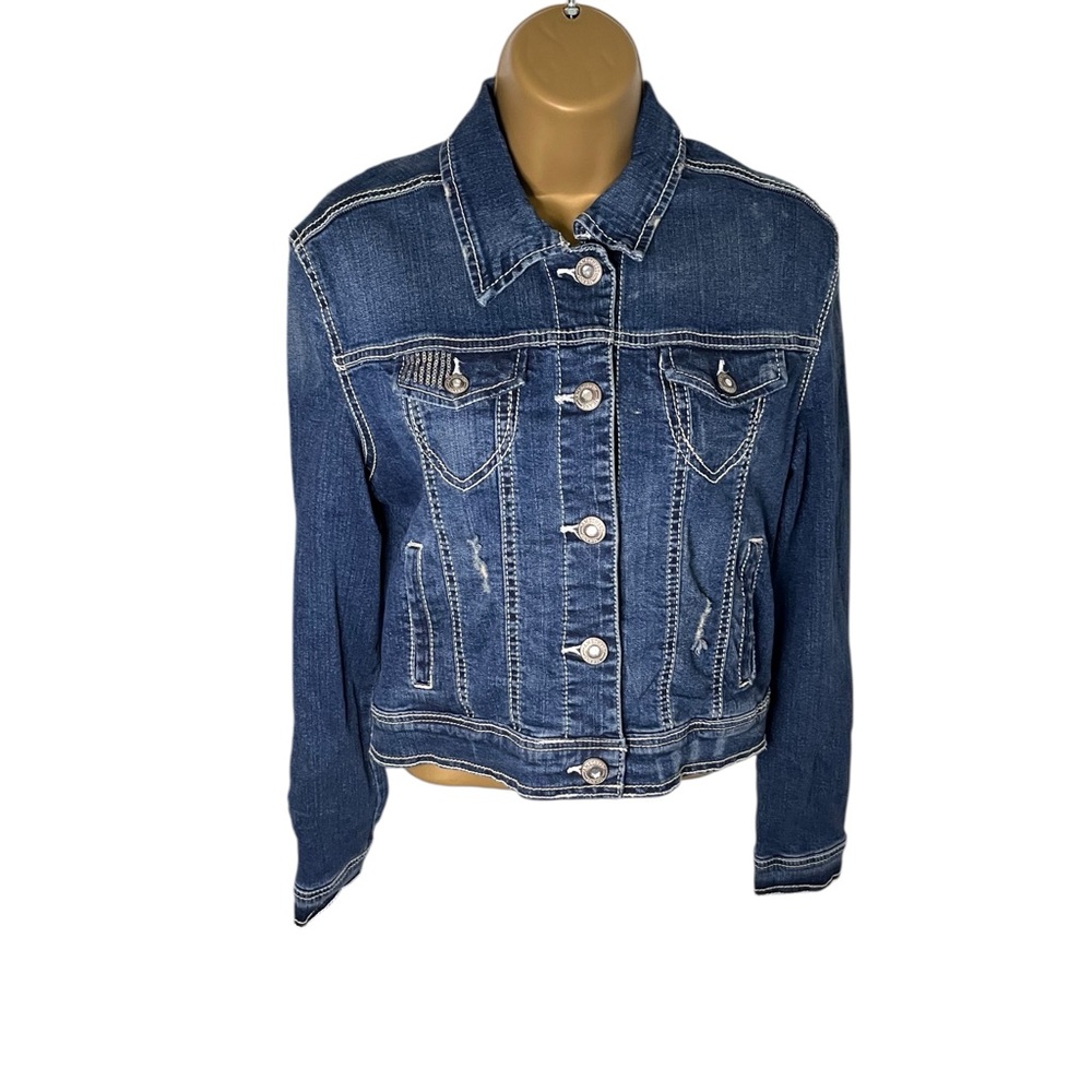 Amethyst Jeans Cropped Denim Jacket Distressed Stretch Medium Juniors